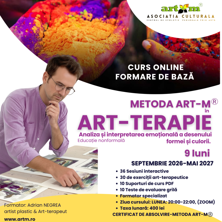 Deschise înscrierile CURS ONLINE-FORMARE IN METODA ART-M ÎN ART-TERAPIE-septembrie 2026